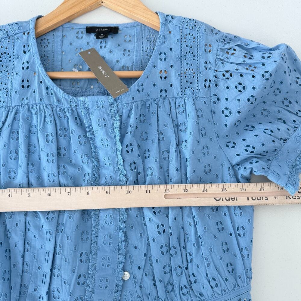 J. Crew Blouse Womens Small Blue Eyelet Cottagecore Coquette Romantic Milkmaid - Picture 8 of 9